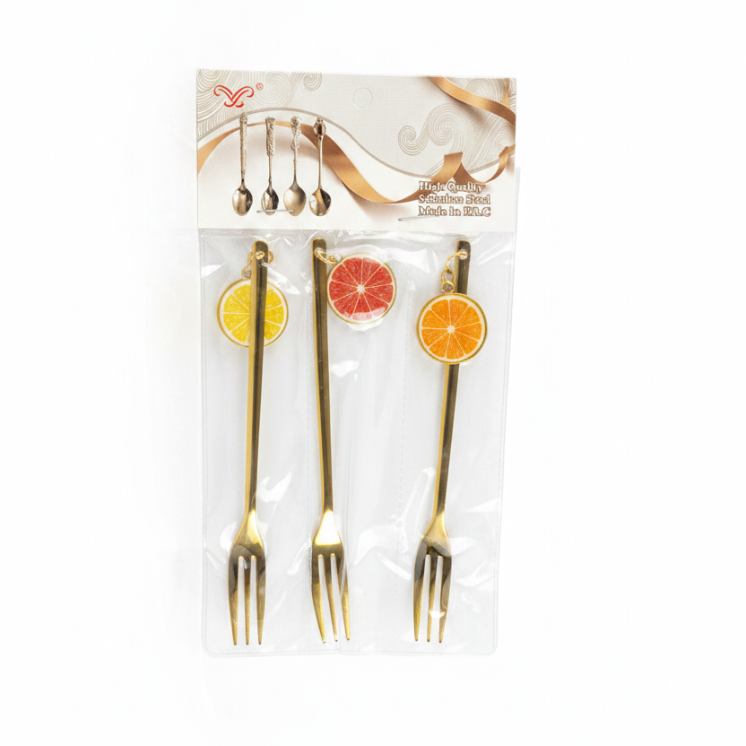Set Pirunj Çelik Inox me Varëse Fruta 3 copë - Ar
