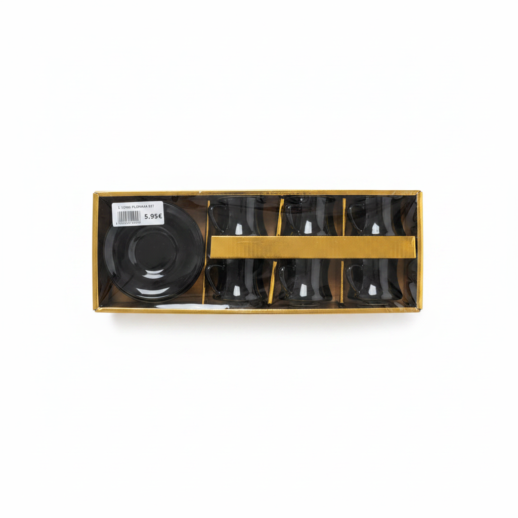 Black Cup and Saucer Set - 6 pieces