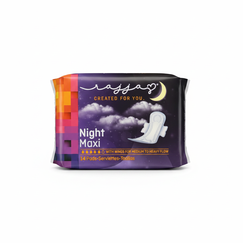 Rajjaz Night Maxi – 14 Pads me Krahë (E Zezë)
