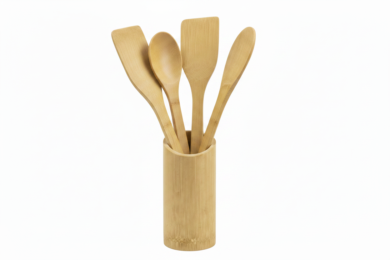 Set Vegla Kuzhine Druri me Mbajtëse – 4 copë Bambu