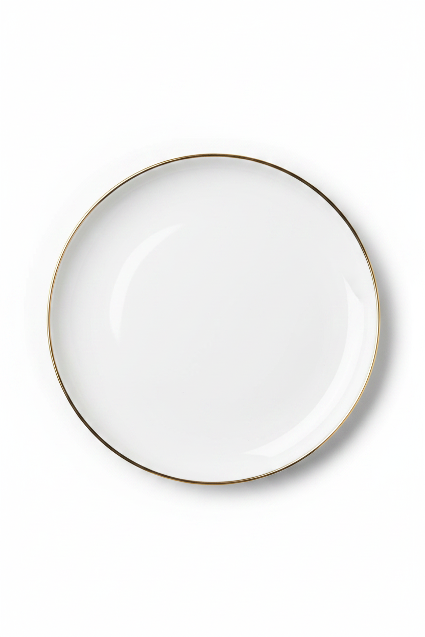 Pjatë e Rrumbullaket Porcelani me Buzë Ari