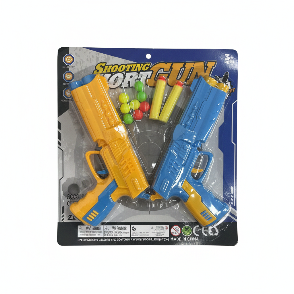 Shooting Short Gun Set 2 Pistoleta Lodër - Portokalli dhe Blu 3+