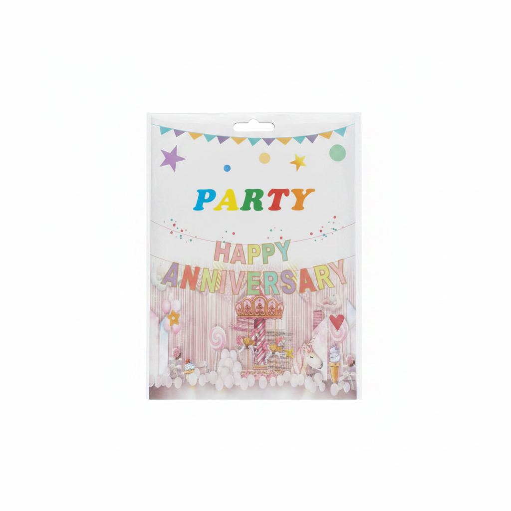 Party Set Happy Anniversary Rozë Perde Balona Banner