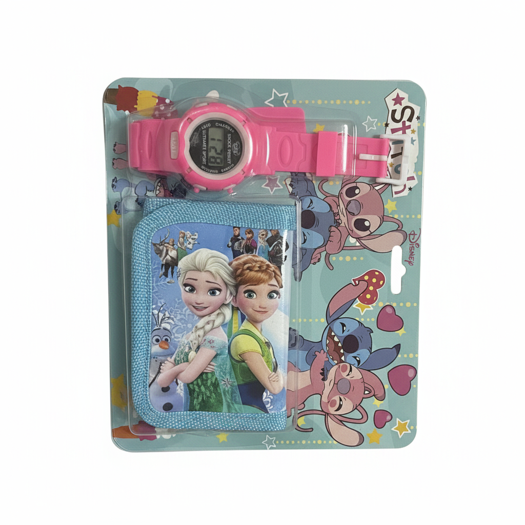 Set Orë Dixhitale + Portofol për Fëmijë Frozen & Stitch