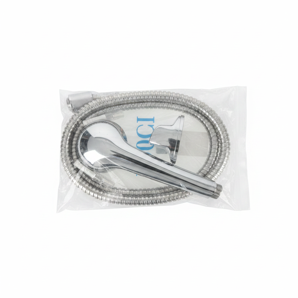 Complete Chrome Shower 100cm - Elegant Shower Head + Steel Hose + Holder