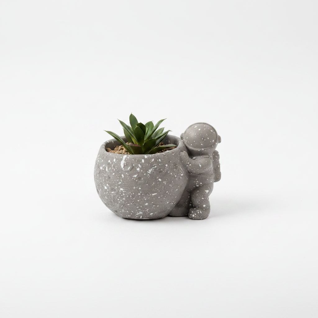 Vazo Lulesh Dekorative me Figurine Astronauti - Gri Speckled