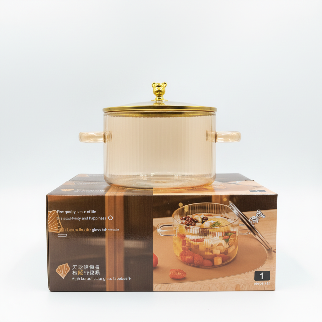 Glass Pot with Lid and Gold Cat Figure