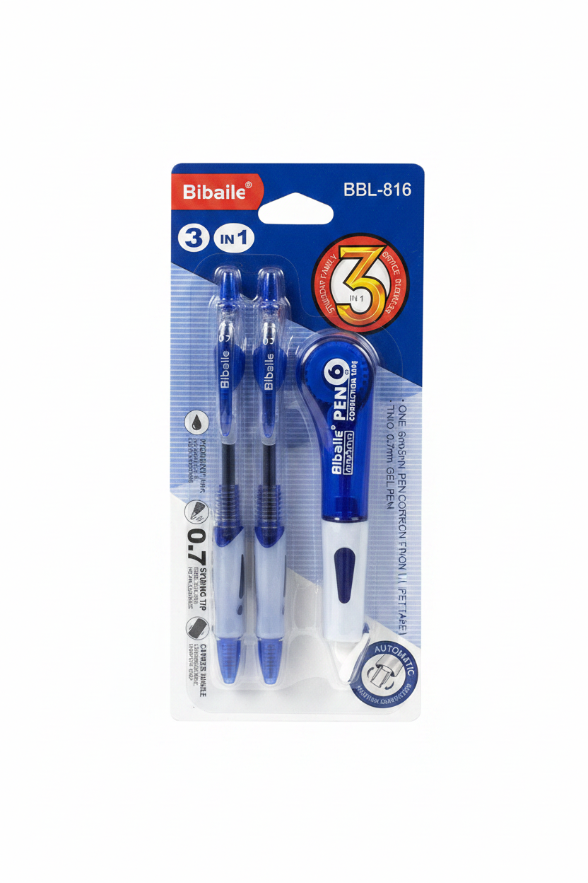 Set Shkollor Bibaile 3-në-1: 2 Gel Pen + Correction Tape