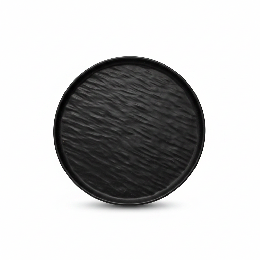 Black Round Wooden Tray with Wave Texture