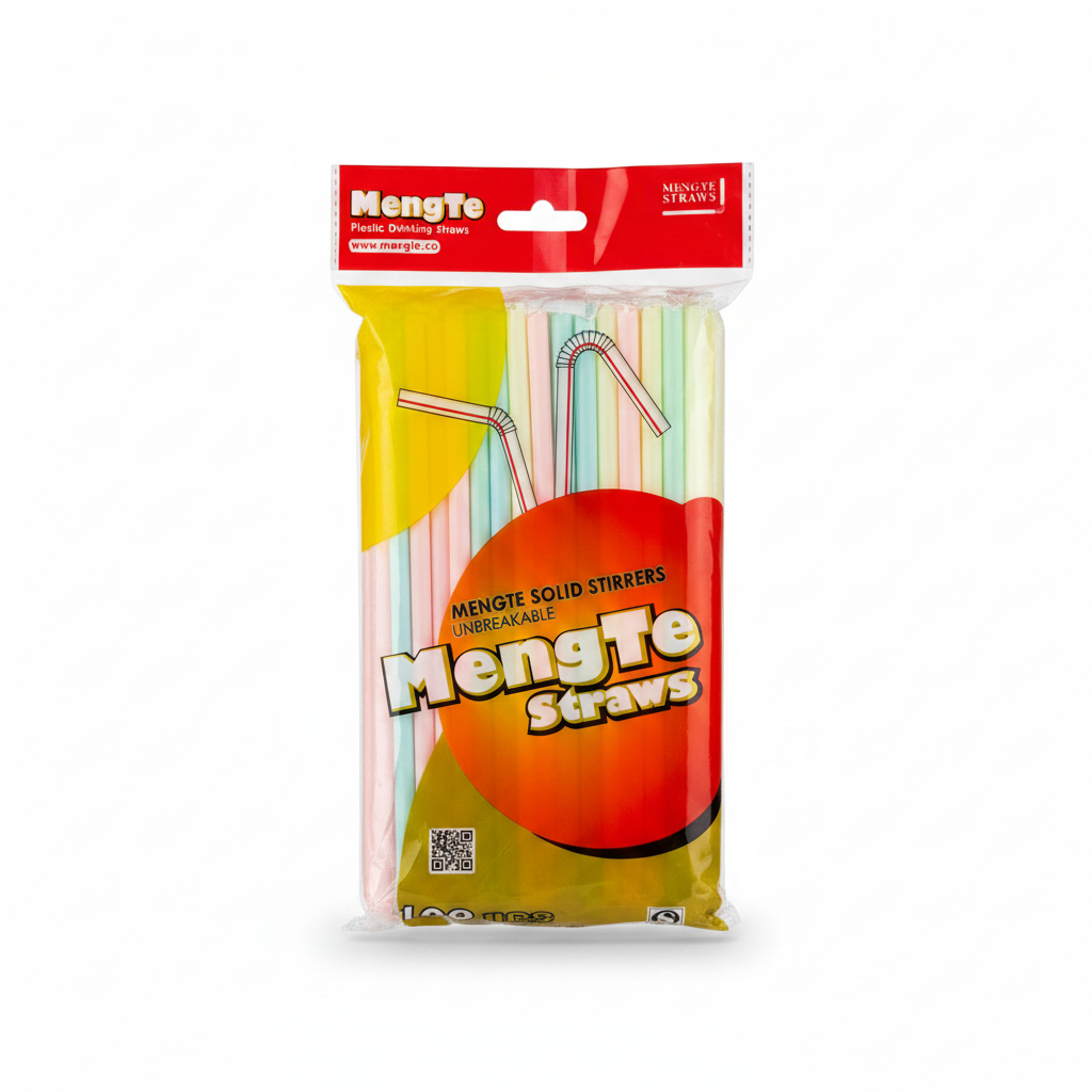 Pipa Plastike të Lakueshme Shumëngjyrëshe - 100 copë
