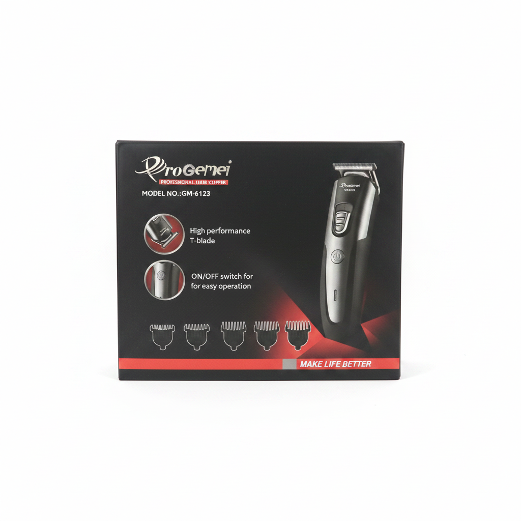 Hair Clipper Profesional GM-6123 me T-Blade dhe 4 Krehera