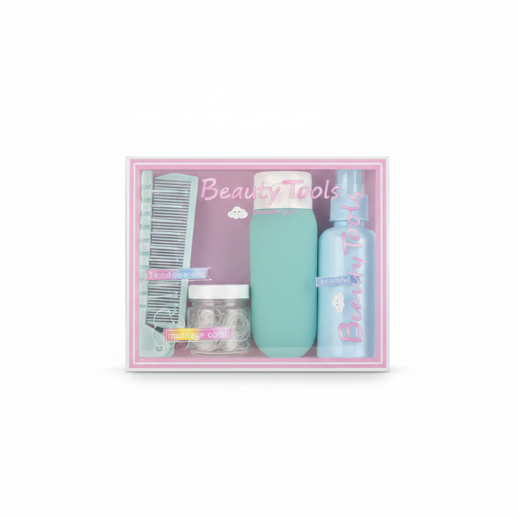 Set Beauty Tools Blu - Krehër dhe Shishe Udhëtimi