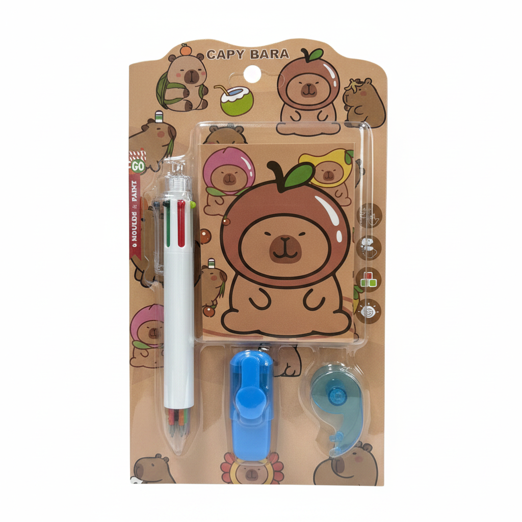 Set Shkollor Capybara — Stilolaps 6 Ngjyrash + Kallëpe