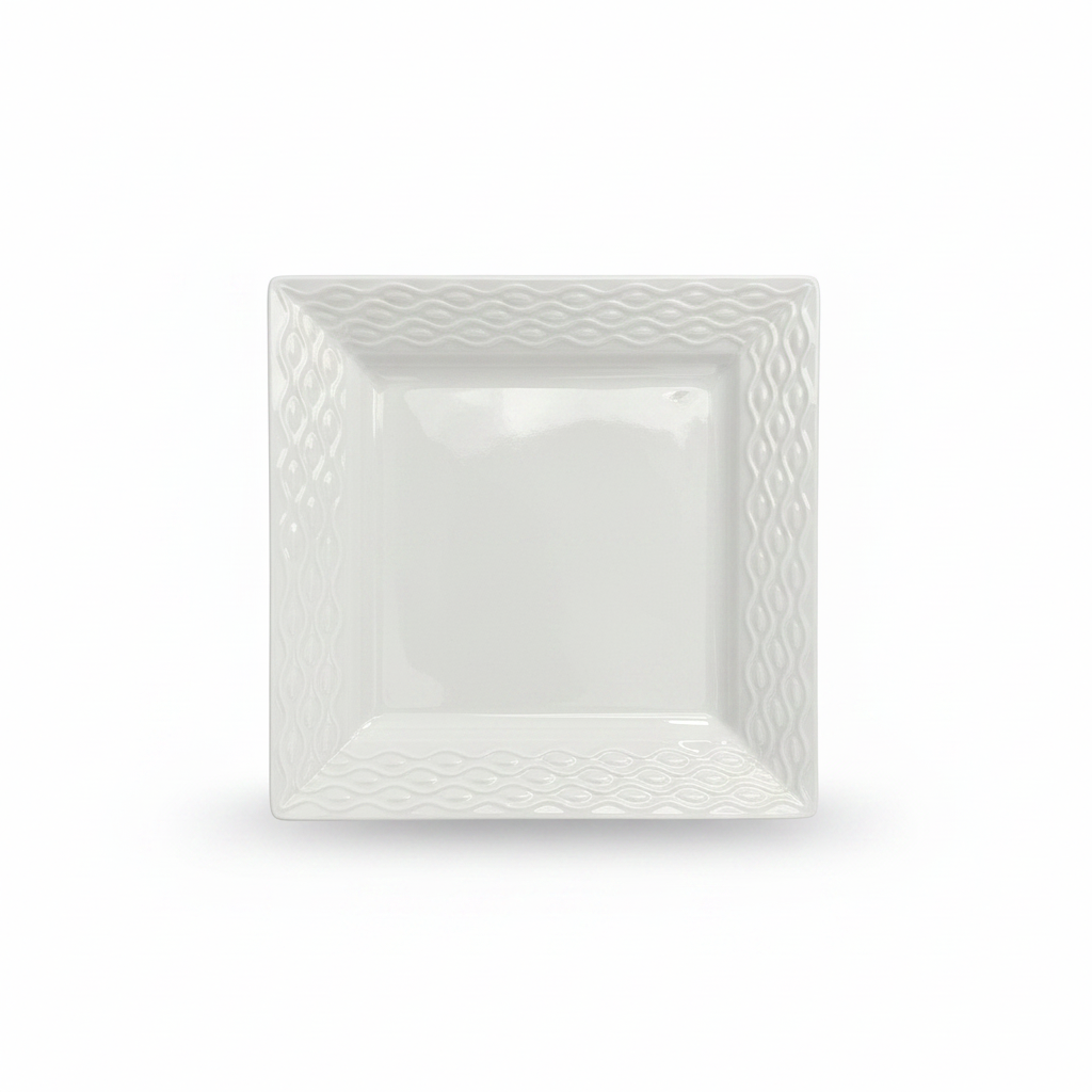 White Square Plate with Braided Relief