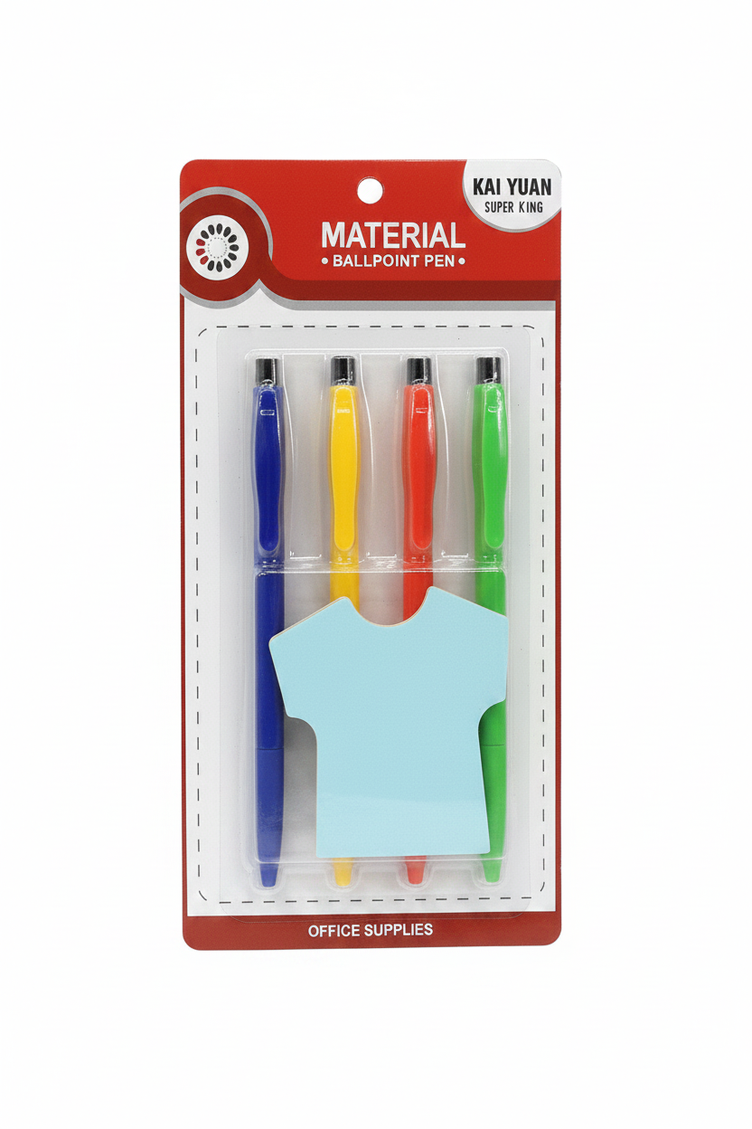 Ballpoint Pen Set 4 Ngjyra me Sticky Note