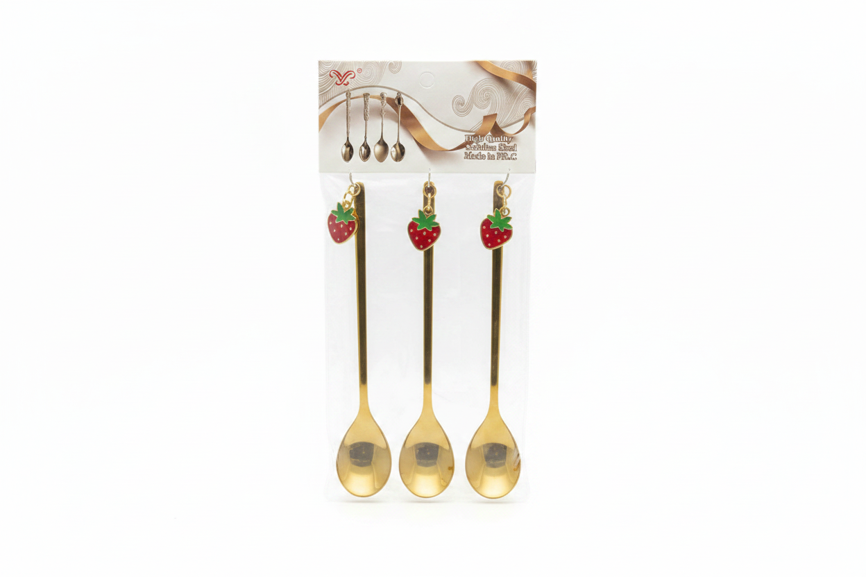 Set Lugë Çelik Inox me Varëse Luleshtrydhe 3 copë - Ar