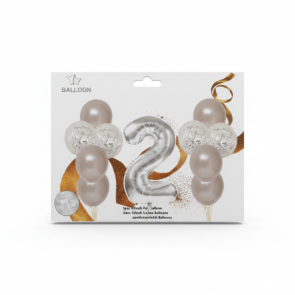 Set Balona Numri 2 YY Balloon Folie Argjend Lateksi Confetti 11 cope