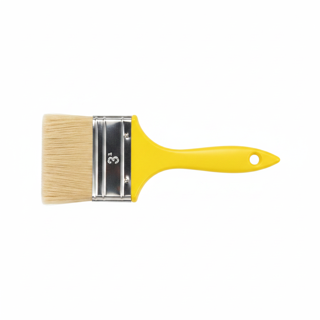 Furce Boje 3 inch 75mm - Paint Brush Qime Natyrale me Doreze Plastike te Verdhe per Lyerje Muri