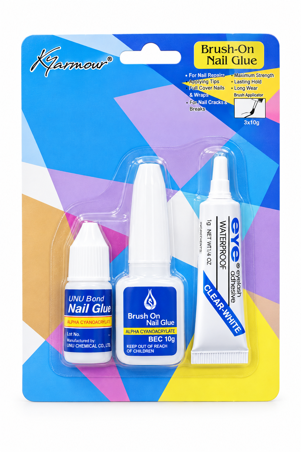 Brush-On Nail Glue Set 3 copë