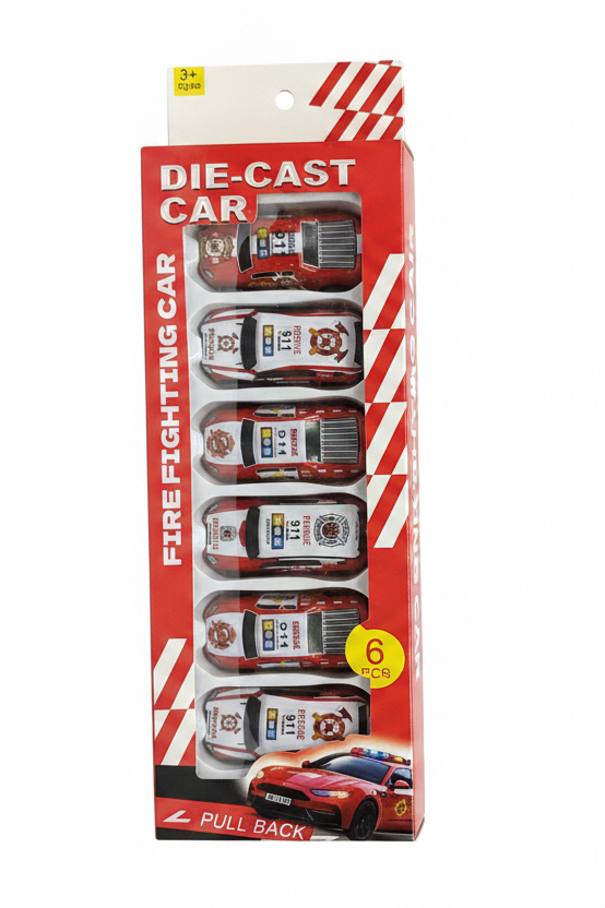 Set 6 Makina Zjarrfikëse Die-Cast Pull Back