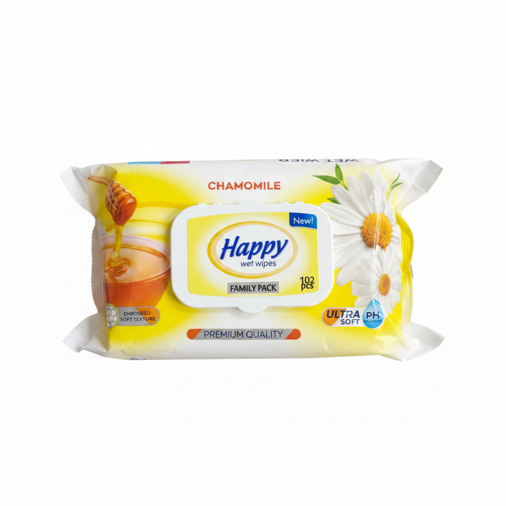 Happy Wet Wipes Chamomile Family Pack 102 copë