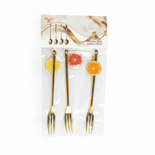 Set Pirunj Çelik Inox me Varëse Fruta 3 copë - Ar
