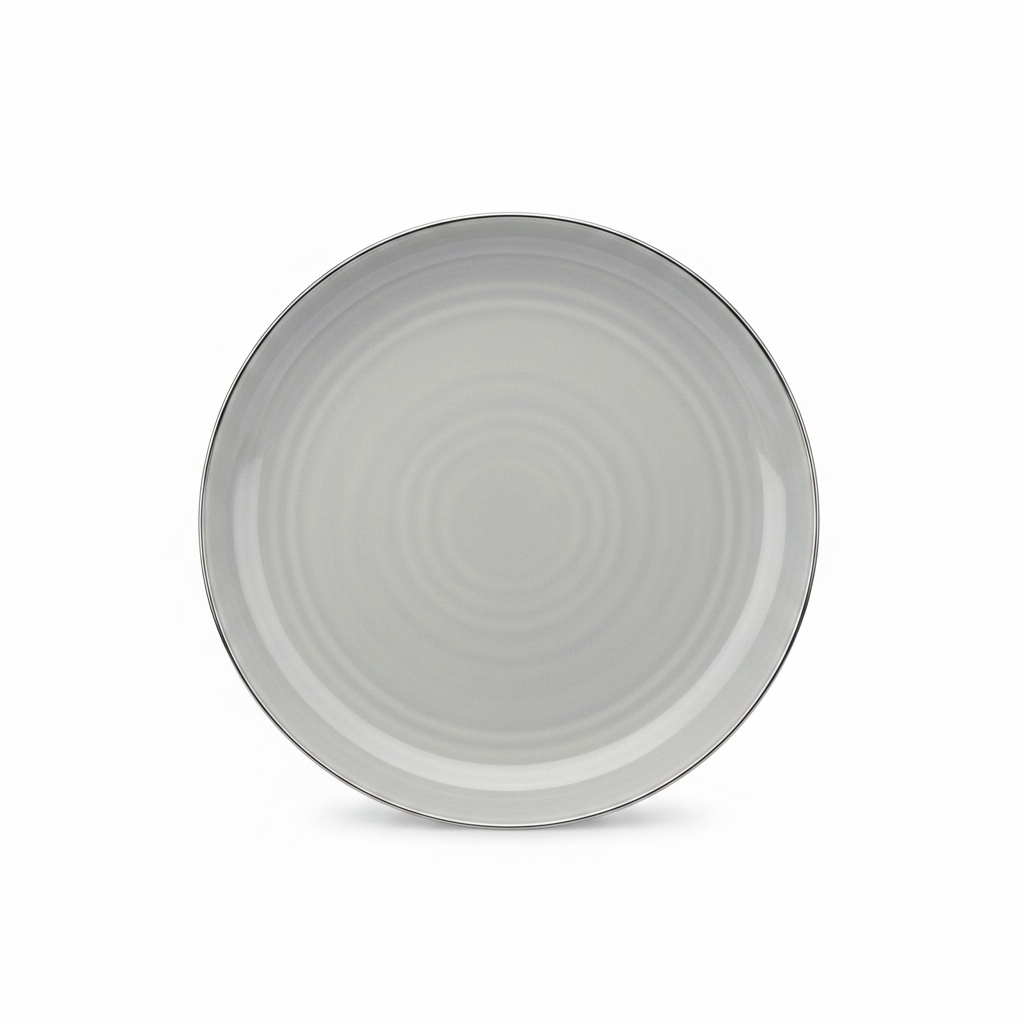 Gray Ceramic Plate with Silver Rim