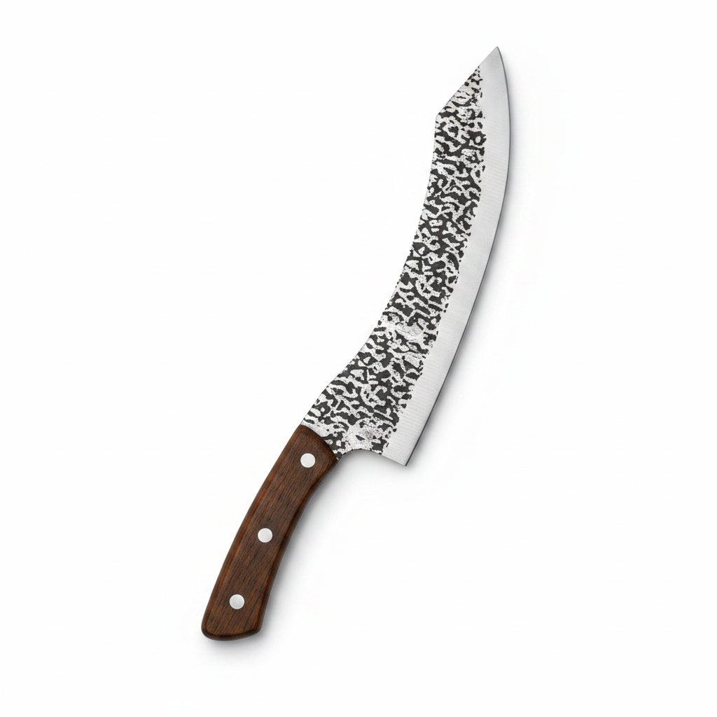 Butcher Knife with Wooden Handle — Damascus