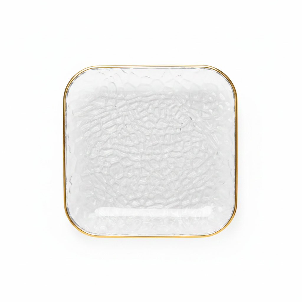Textured Glass Square Plate with Gold Rim