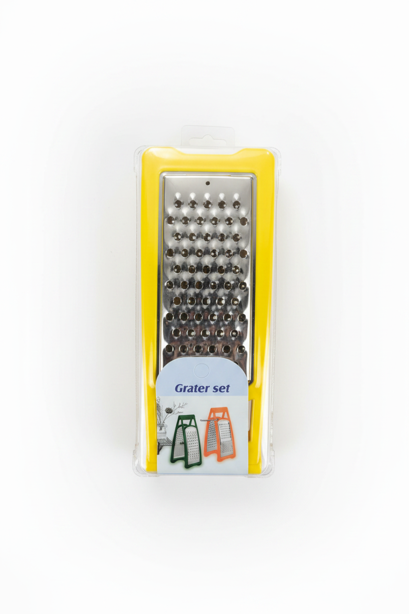 Rende Kuzhine Grater Set Inoks me Korniz Plastike të Verdhë