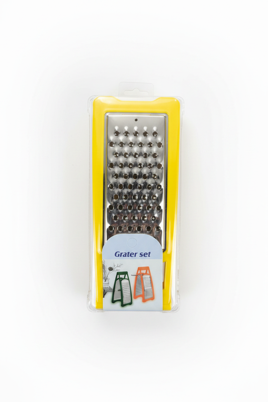Rende Kuzhine Grater Set Inoks me Korniz Plastike të Verdhë
