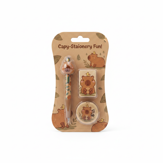 Set Shkollor Capybara – Stilolaps 6 Ngjyra + Gomë + Korrigjues