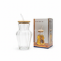 Glass Water Cup Dresser Vase with Bamboo Lid and Straw