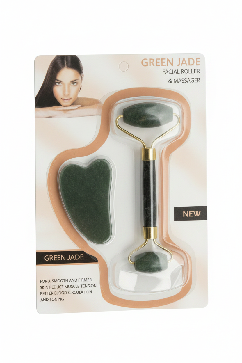 Green Jade Roller & Massager Fytyre Set me Gua Sha
