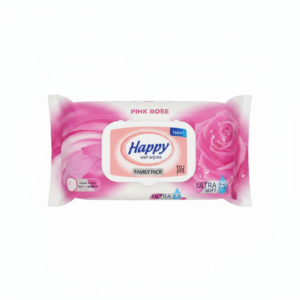 Happy Wet Wipes Pink Rose Family Pack 102 copë