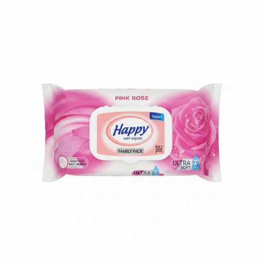 Happy Wet Wipes Pink Rose Family Pack 102 copë