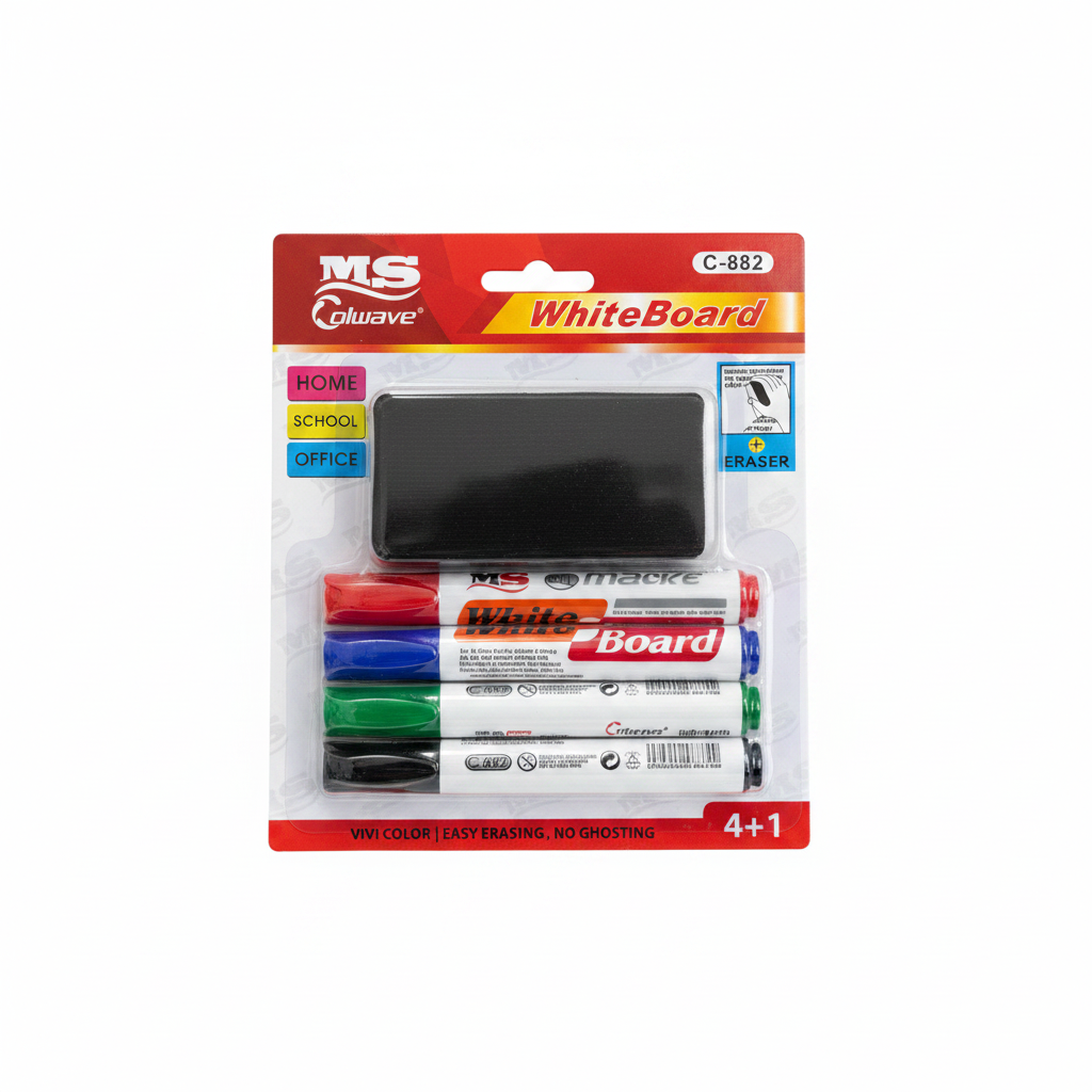 WhiteBoard Marker Set 4+1 me Fshirëse - MS Colwave C-882