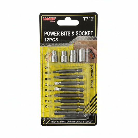 Set 12 copë Bitash & Kapëse Dadosh - Power Bits & Socket Heat Treated CE