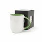 White Ceramic Mug with Green Handle