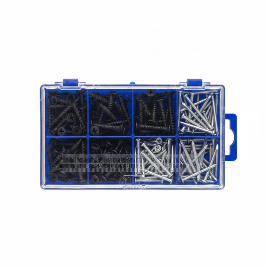 Set Vidash të Zeza + Gozhdë Inox - Kuti Blu 8 Ndarje Assorted