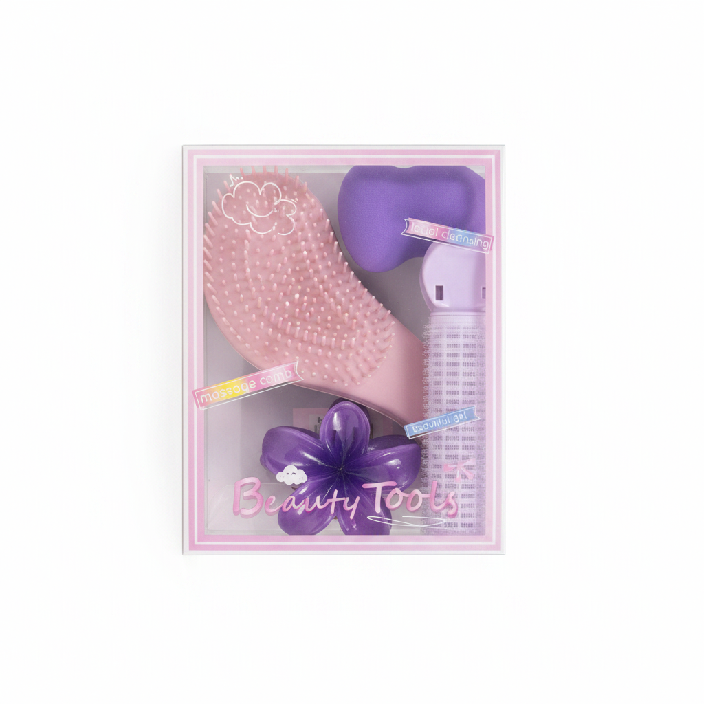 Set Beauty Tools Vjollëz - Krehër, Pastrues Fytyra dhe Kapëse Lule