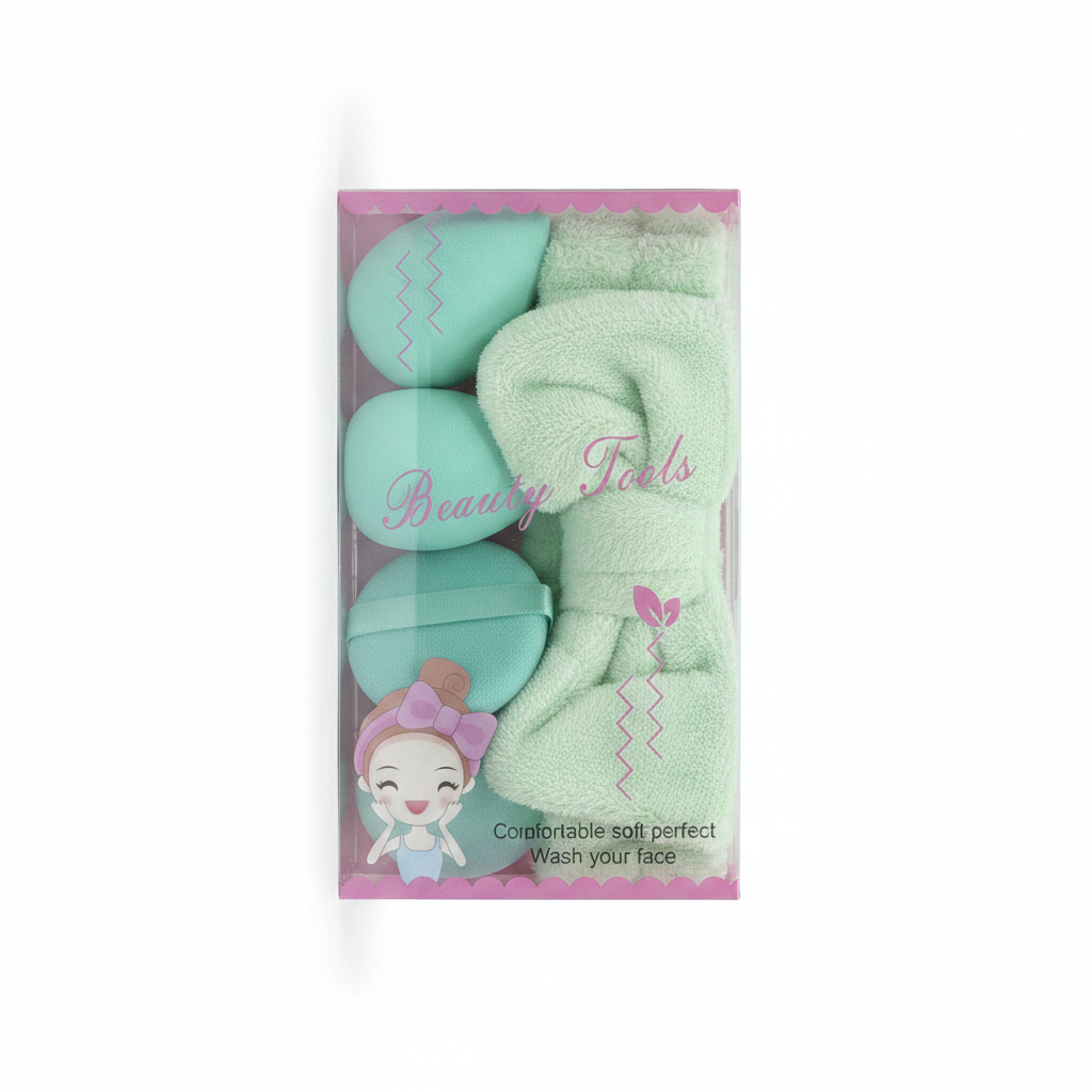 Set Beauty Tools Mint - Sfungjer Makeup dhe Brez Flokësh Terry