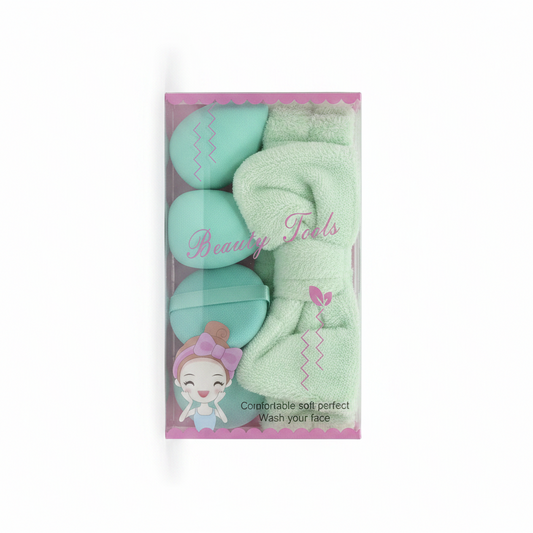 Set Beauty Tools Mint - Sfungjer Makeup dhe Brez Flokësh Terry