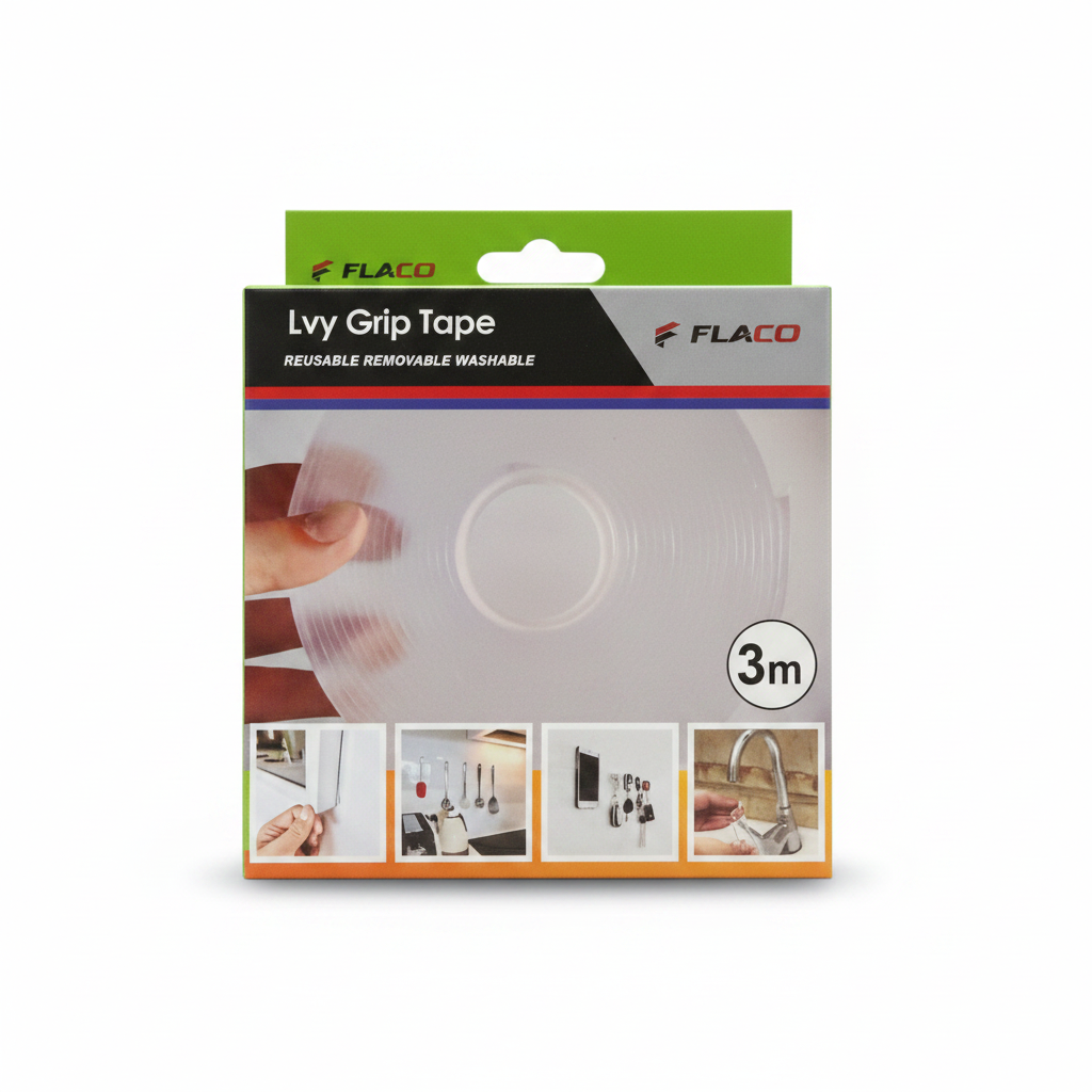 FLACO 3m Transparent Adhesive Tape - Reusable Double-Sided