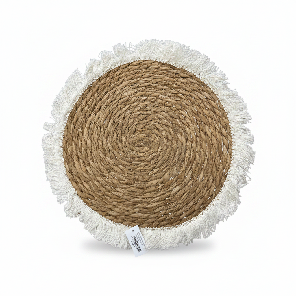 Pjate Dekorative e Thurur nga Kashta me Fringe te Bardhe