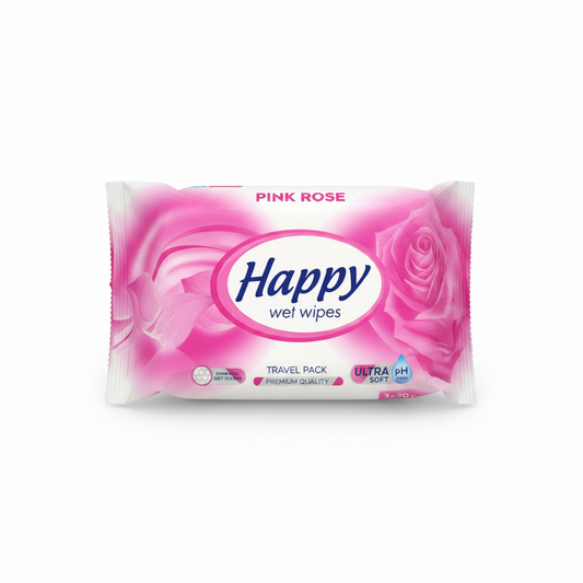 Happy Wet Wipes Travel Pack 3x30 Pink Rose