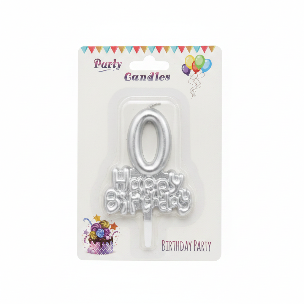 Party Candles Qiri Torte Numri 0 Argjend Happy Birthday