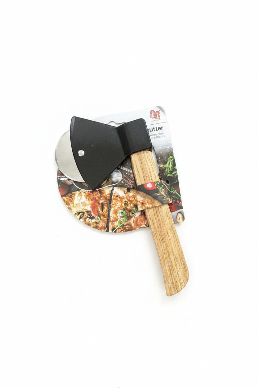 Pizza Cutter Sëpatë - Inox me Dorezë Druri