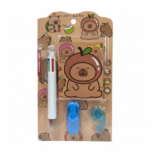 Set Shkollor Capybara — Stilolaps 6 Ngjyrash + Kallëpe