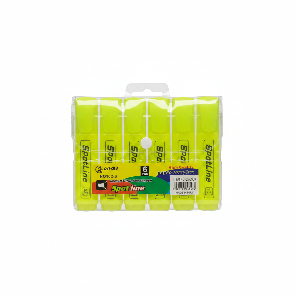 Spot Line Highlighting Marker Pen 6copë - Fluorescent Yellow